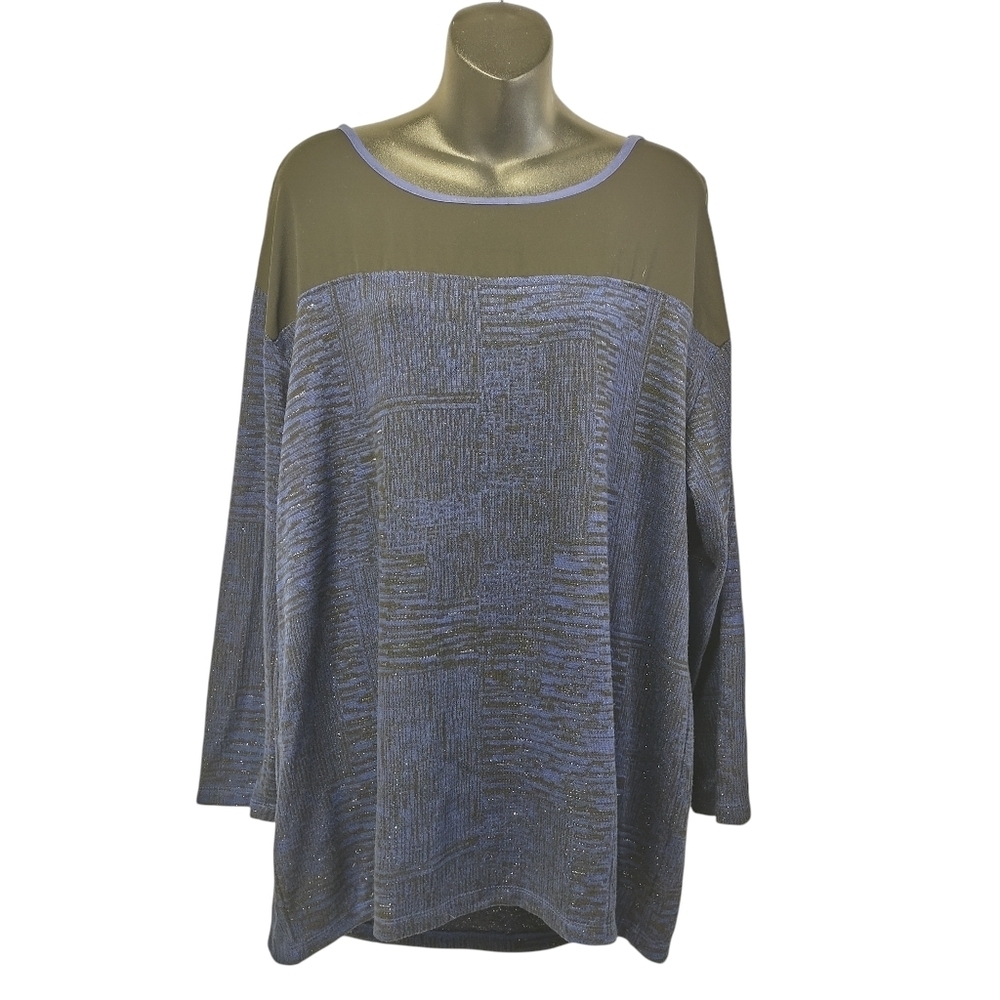 CJ Banks Womens Blue Black Pullover Thin Knit Sweater Blouse Plus Size 1X